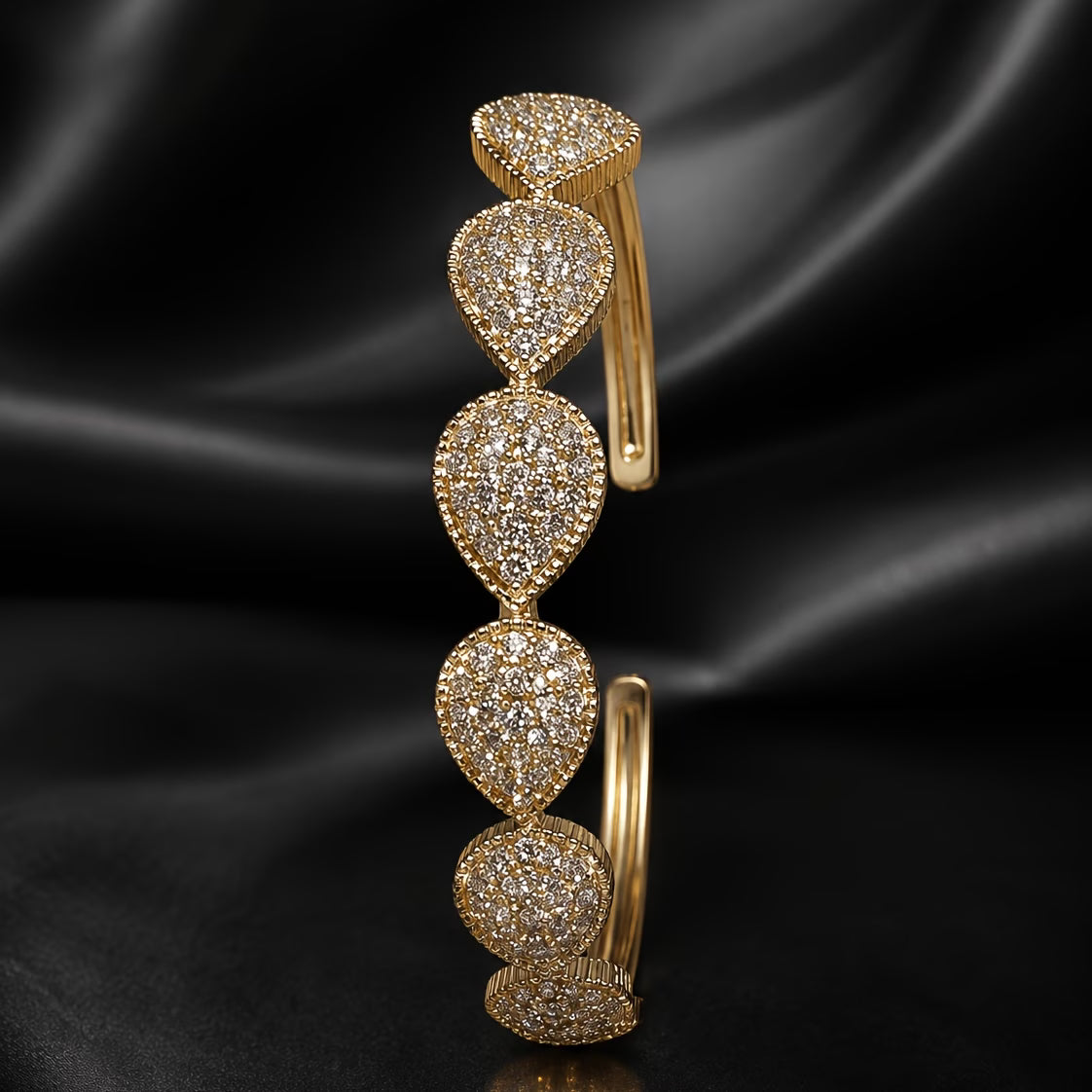 Luxury Water Drop Full-Pave Zirconia Open Bangle Bracelet