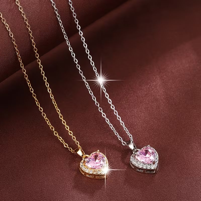 Edgy Zirconia Inlaid Heart Pendant Necklace