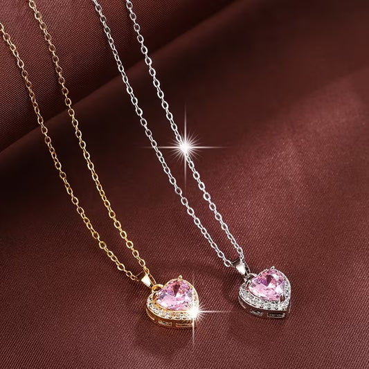 Edgy Zirconia Inlaid Heart Pendant Necklace