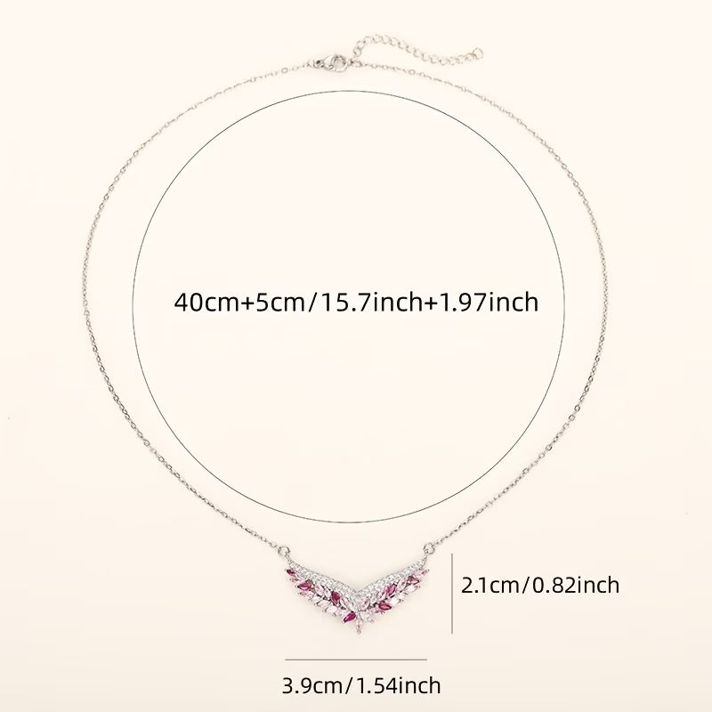 Luxury Pink Synthetic Zirconia Flower Necklace for Women