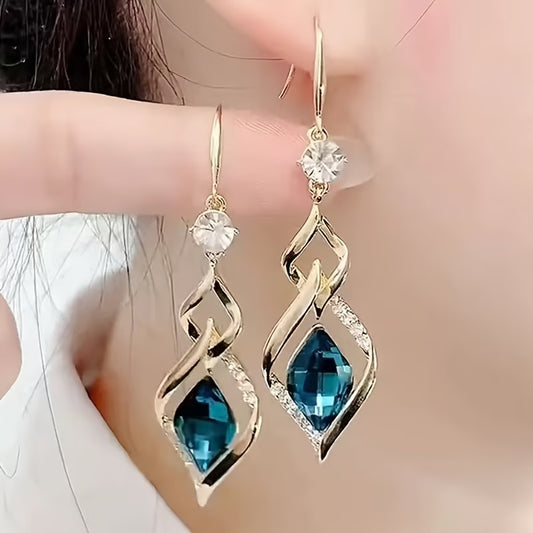 Long Diamond-Shaped Blue Glass Earrings