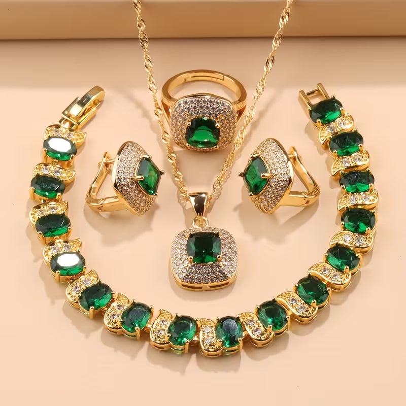 Modern Geometry Square Pendant, Necklace, Bracelet, Ring & Earrings Set