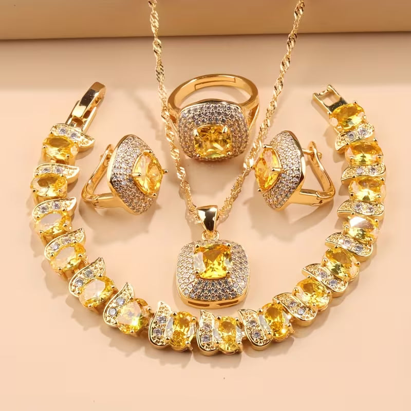 Modern Geometry Square Pendant, Necklace, Bracelet, Ring & Earrings Set