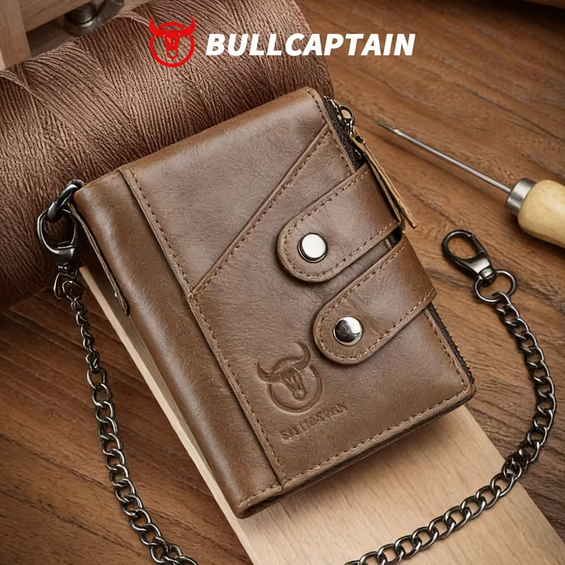 BullCaptain Men’s Genuine Leather Multi-Card Wallet – Large Capacity