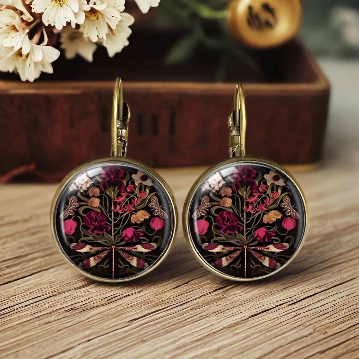 Midnight Bloom Peony & Rose Earrings