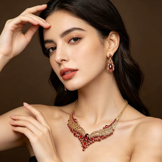 Luxury Glam Rhinestone Necklace & Earrings Set