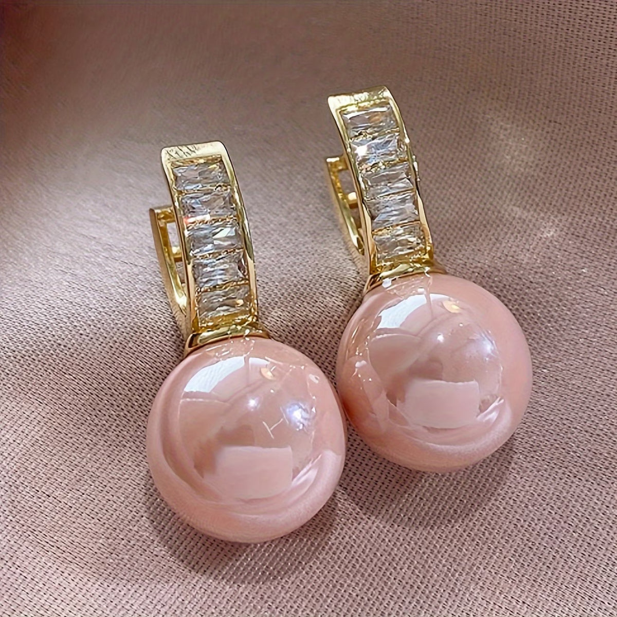 Elegant Hoop Earrings with Pink Imitation Pearl