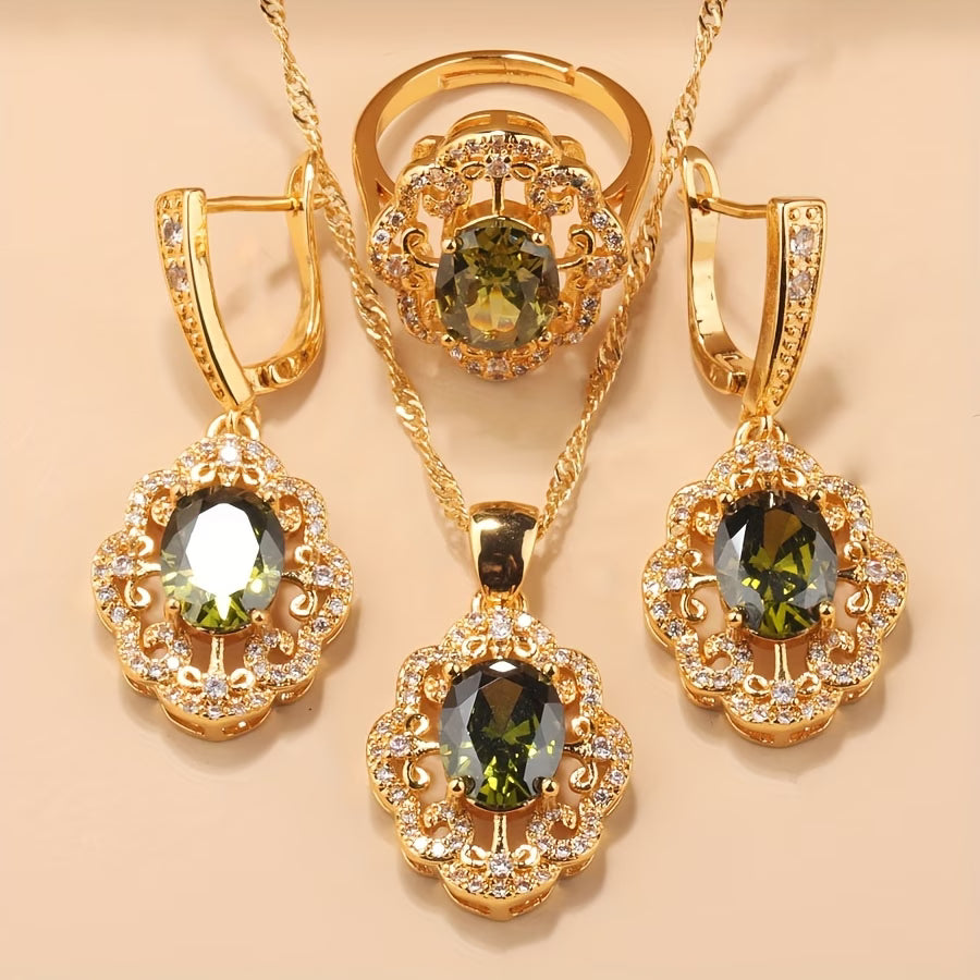 Arabesque Royal Olive Green Zirconia Jewelry Set