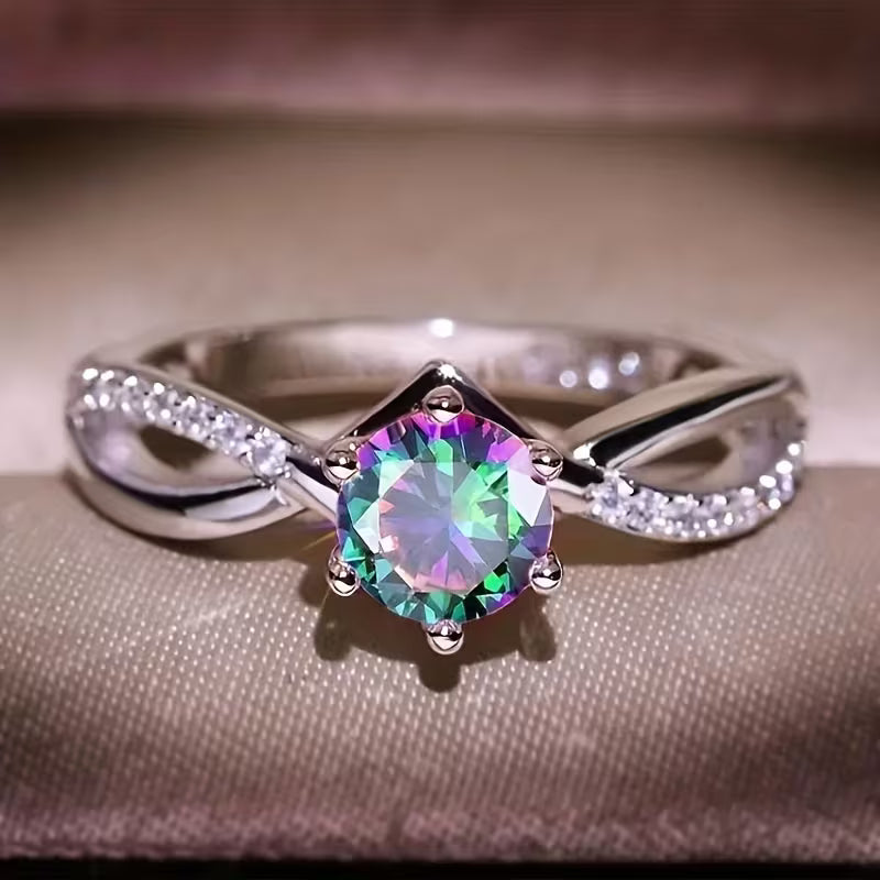Elegant 6-Prong Setting Synthetic Gemstone Multicolor Ring