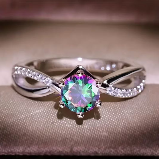 Elegant 6-Prong Setting Synthetic Gemstone Multicolor Ring