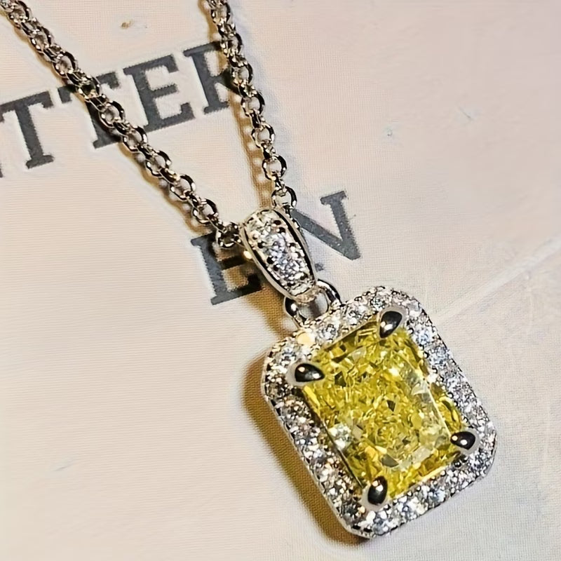 Elegant Rectangular Yellow Zirconia Pendant Necklace