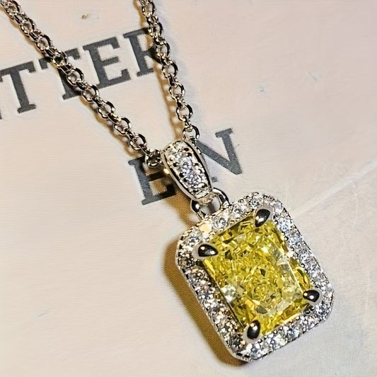 Elegant Rectangular Yellow Zirconia Pendant Necklace