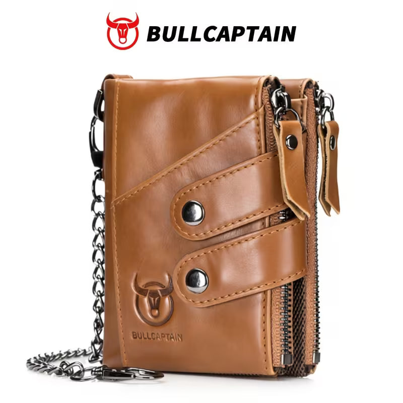 BullCaptain Men’s Genuine Leather Multi-Card Wallet – Large Capacity