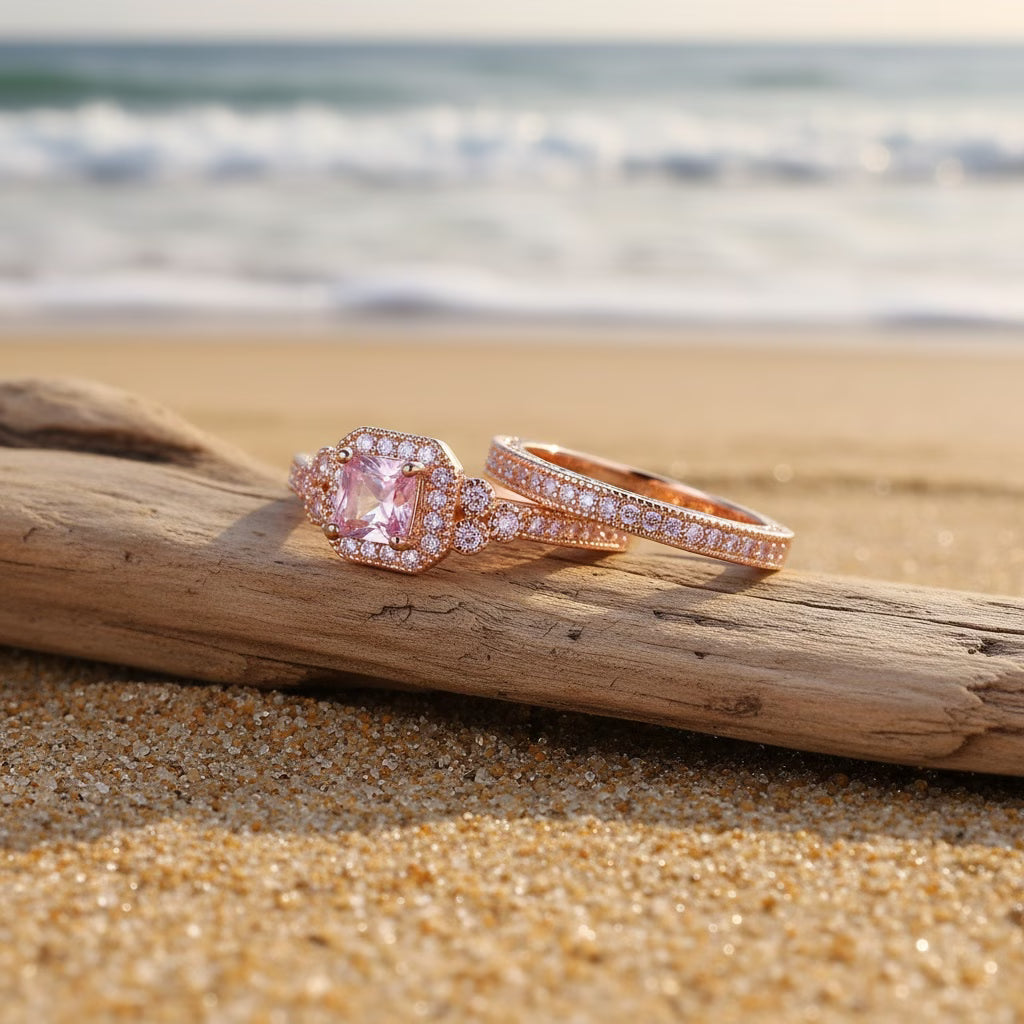 Luxurious Pink Sparkle Promise Rings