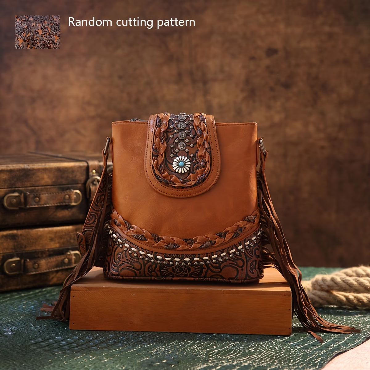 Women’s Braided Carved Tassel Shoulder Bag