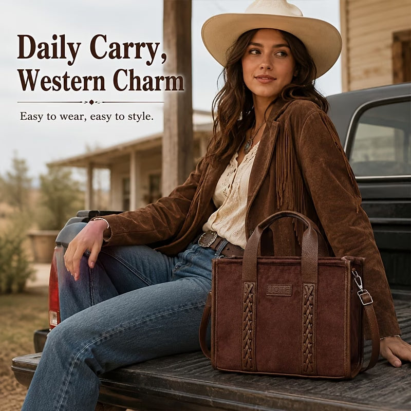 Women’s Western Boho Vintage Textured Tote Bag