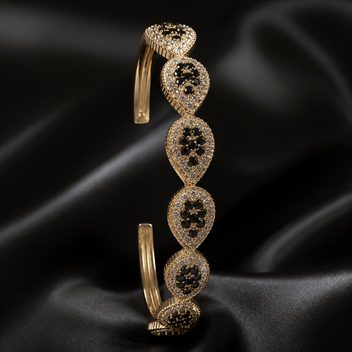 Luxury Water Drop Full-Pave Zirconia Open Bangle Bracelet