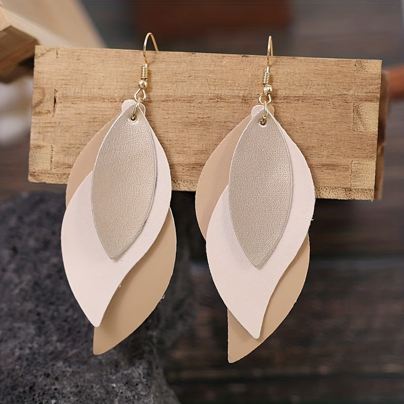3-Layer Leaf Design Retro Dangle Earrings for Women