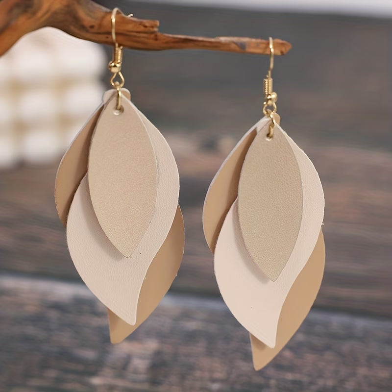 3-Layer Leaf Design Retro Dangle Earrings for Women