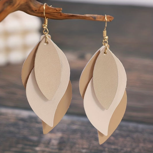 3-Layer Leaf Design Retro Dangle Earrings for Women