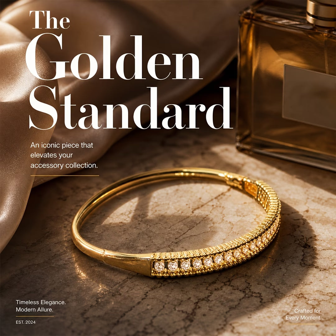 Luxury Adjustable Open Bangle Bracelet with Half-Hoop Zirconia