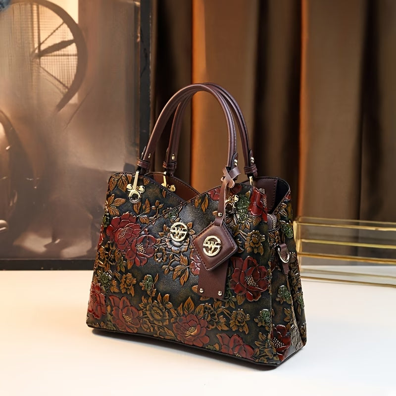 Women’s Hand-Painted Floral Handbag – Vintage Autumn Style