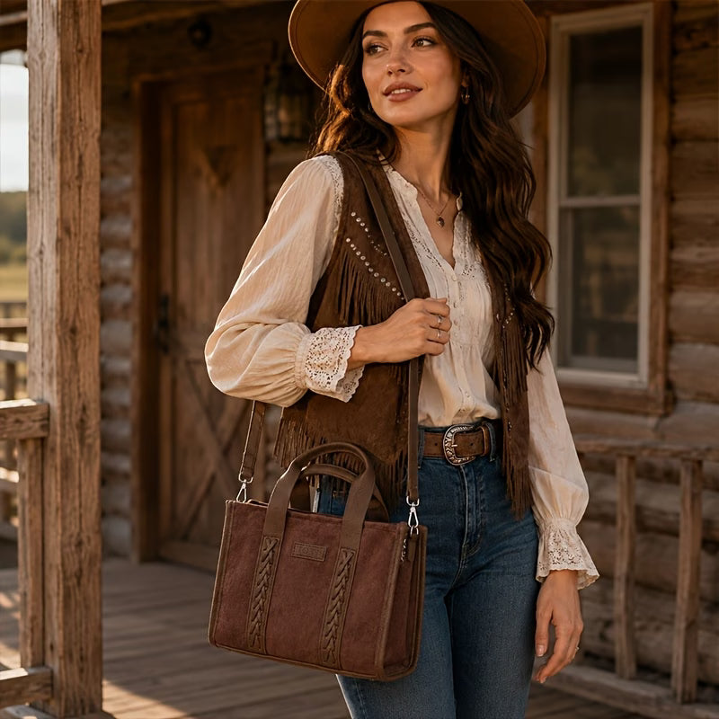 Women’s Western Boho Vintage Textured Tote Bag