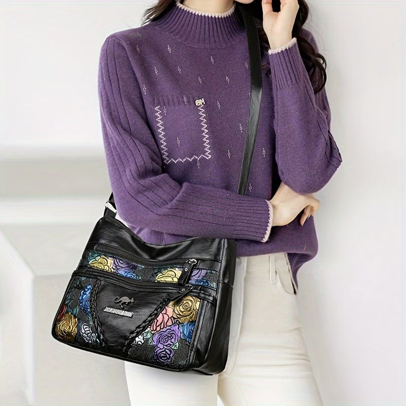 Women’s Vintage Floral Large-Capacity Crossbody Shoulder Bag