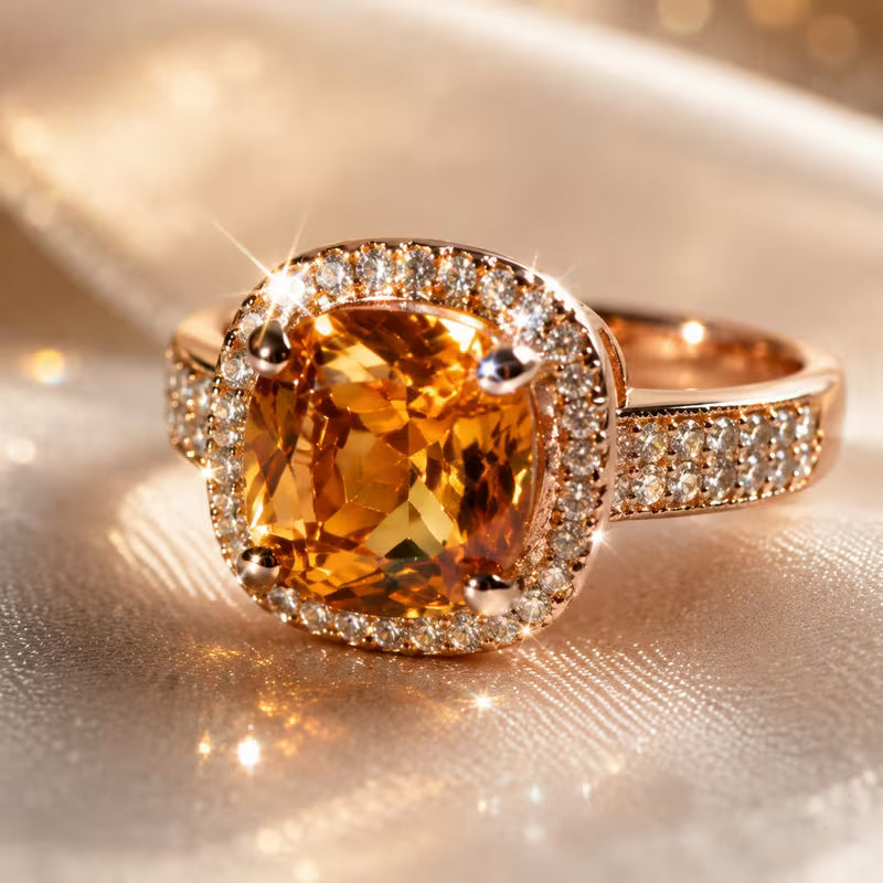 Double Row Square Halo Statement Ring