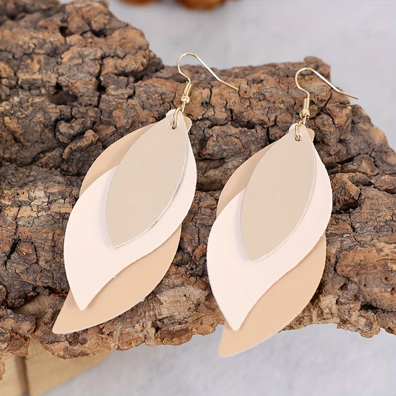 3-Layer Leaf Design Retro Dangle Earrings for Women