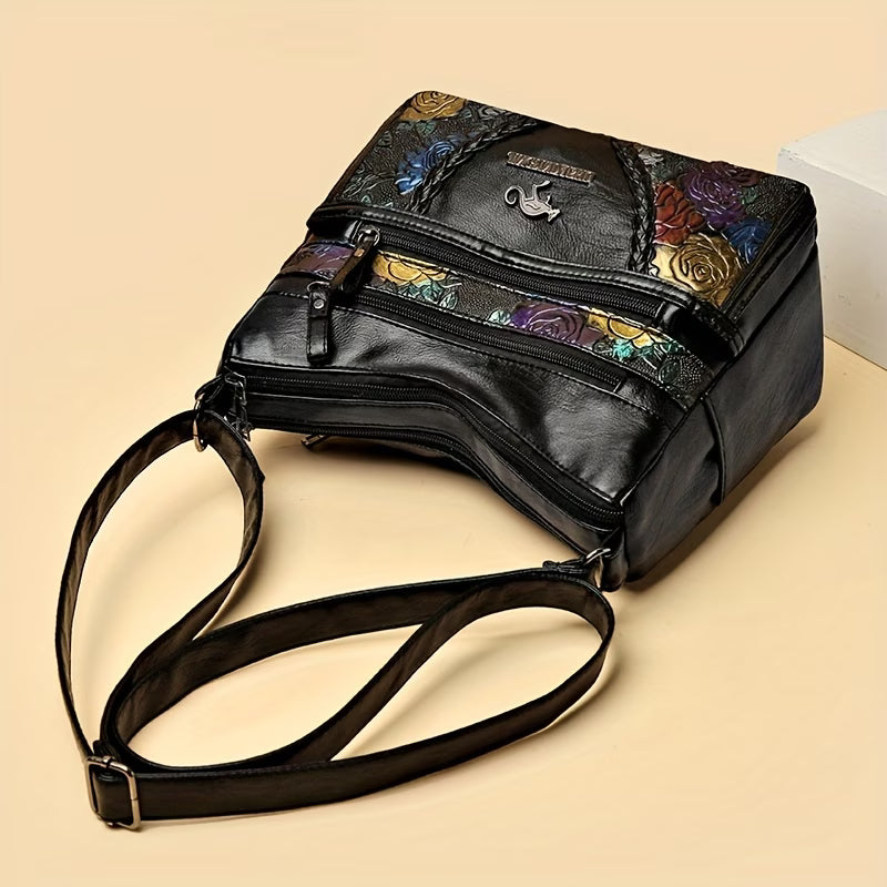 Women’s Vintage Floral Large-Capacity Crossbody Shoulder Bag