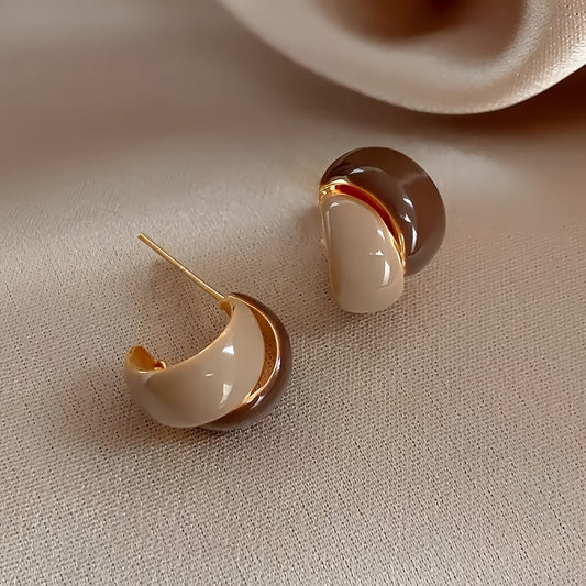 Vintage Geometric Color-Block Enamel Drop Earrings