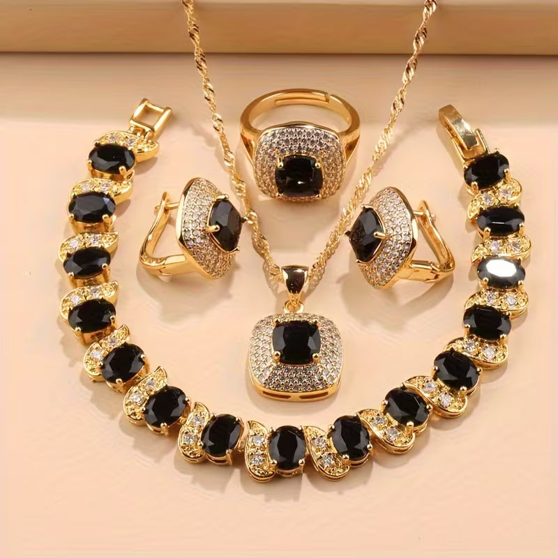 Modern Geometry Square Pendant, Necklace, Bracelet, Ring & Earrings Set