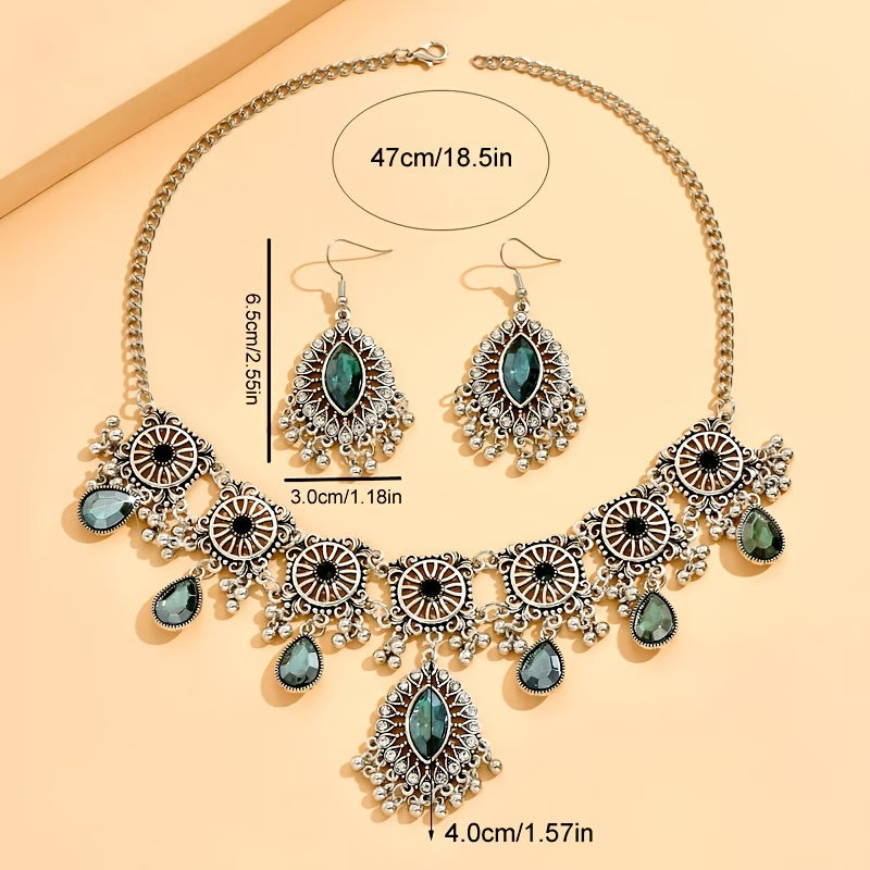 Vintage Tribal Hollow Tassel Necklace & Earrings Jewelry Set