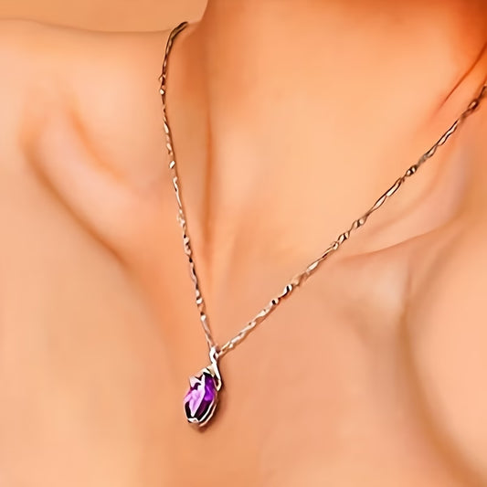 Teardrop Elegant  Amethyst Pendant Necklace