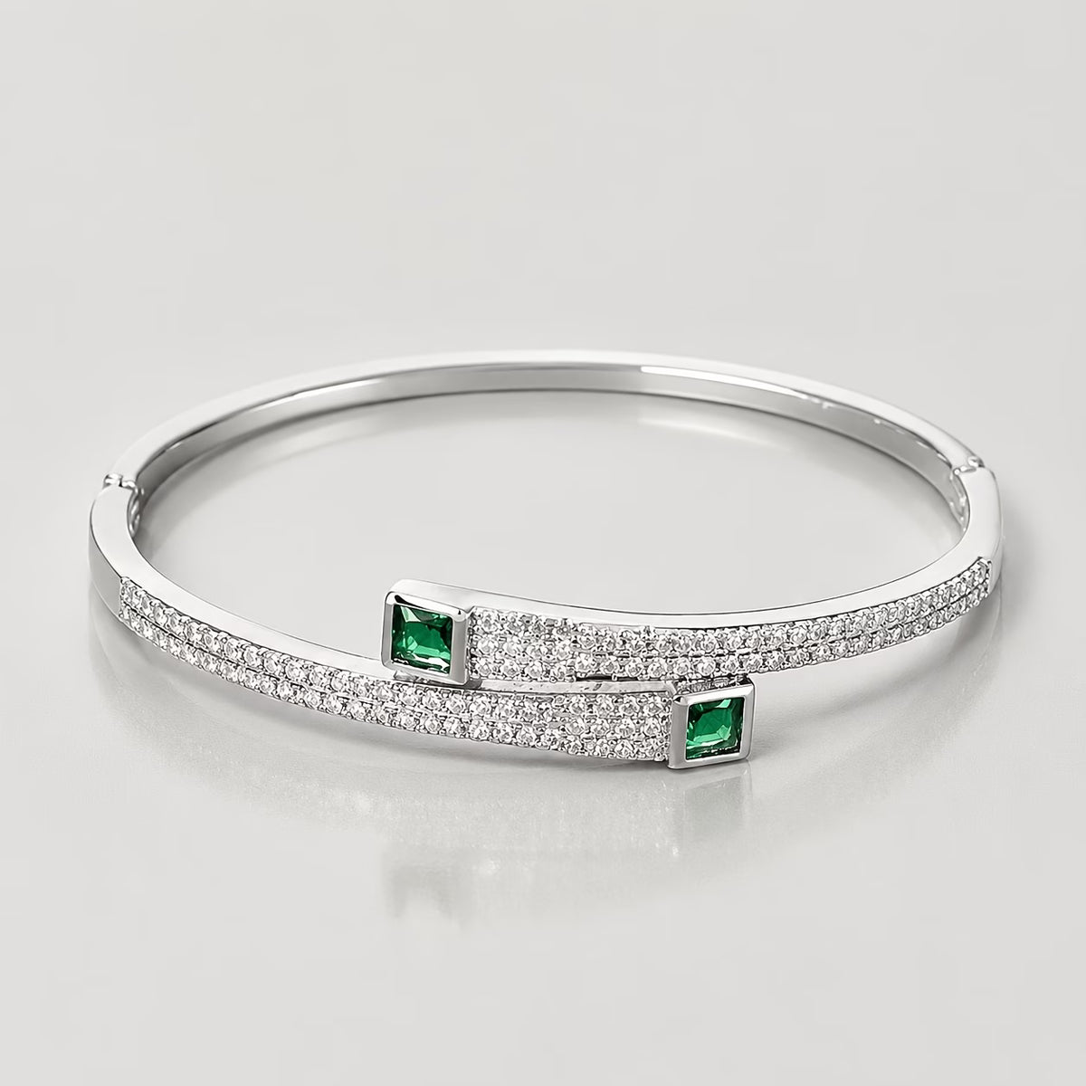 Elegant Emerald Zirconia Silver-Plated Bracelet