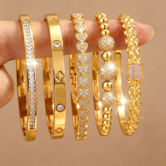 5-Piece Trendy Jewelry Copper & Stainless Steel Bracelet Set