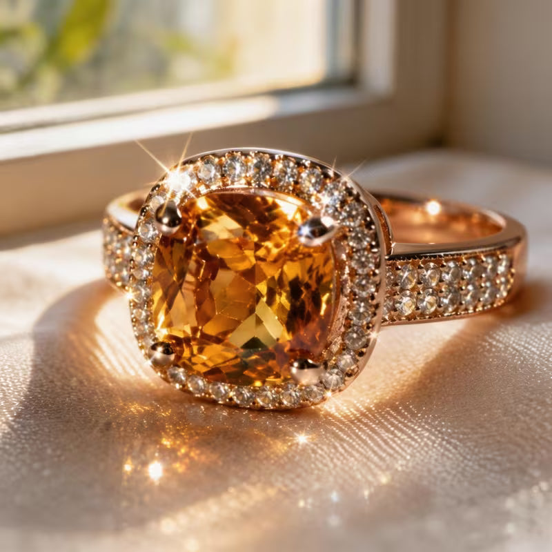 Double Row Square Halo Statement Ring
