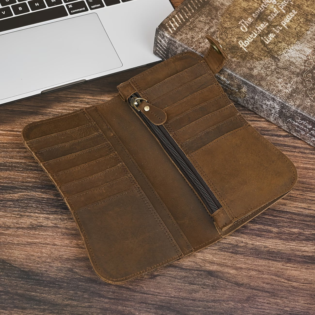 Men’s Genuine Leather Crocodile Pattern Long Wallet with Chain