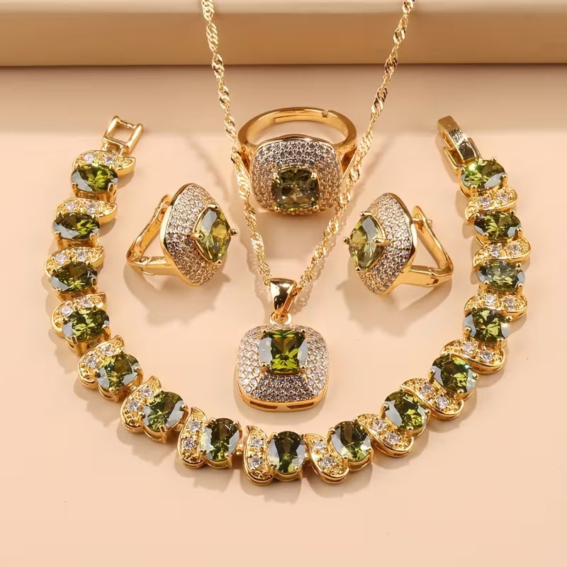 Modern Geometry Square Pendant, Necklace, Bracelet, Ring & Earrings Set