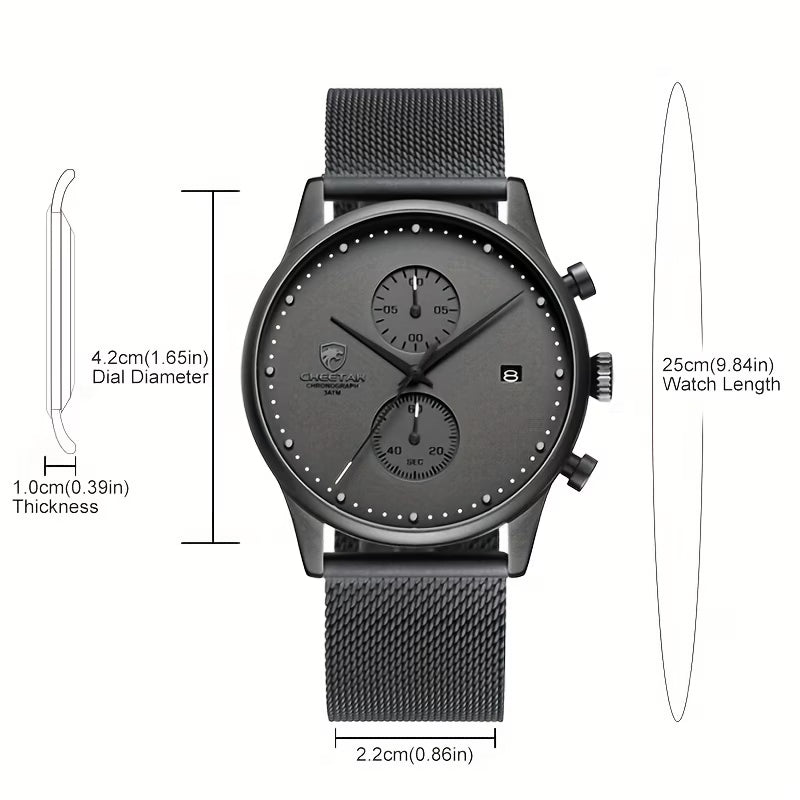 CHEETAH Men’s Quartz Chronograph Stainless Steel Mesh Strap Watch