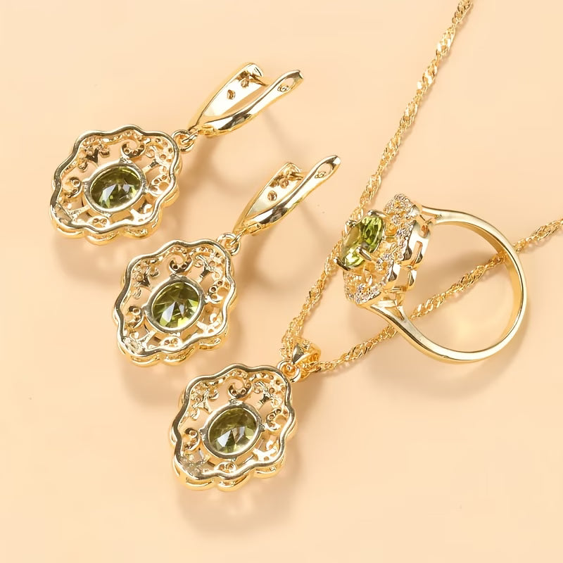 Arabesque Royal Olive Green Zirconia Jewelry Set