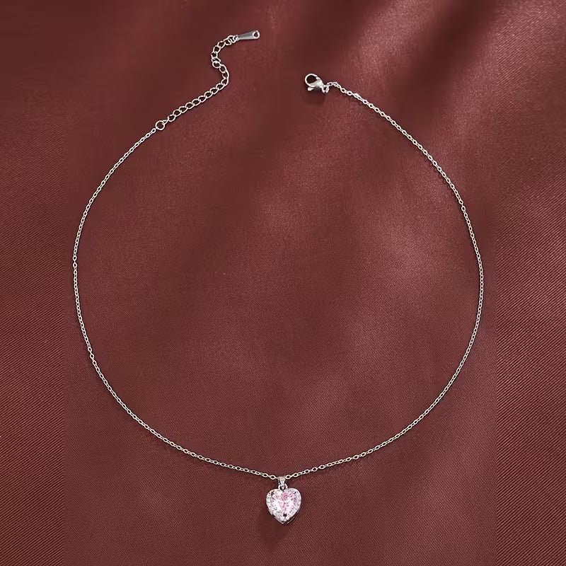 Edgy Zirconia Inlaid Heart Pendant Necklace