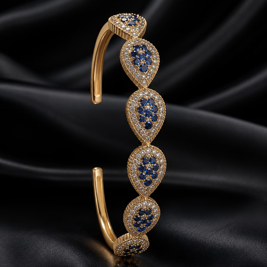 Luxury Water Drop Full-Pave Zirconia Open Bangle Bracelet