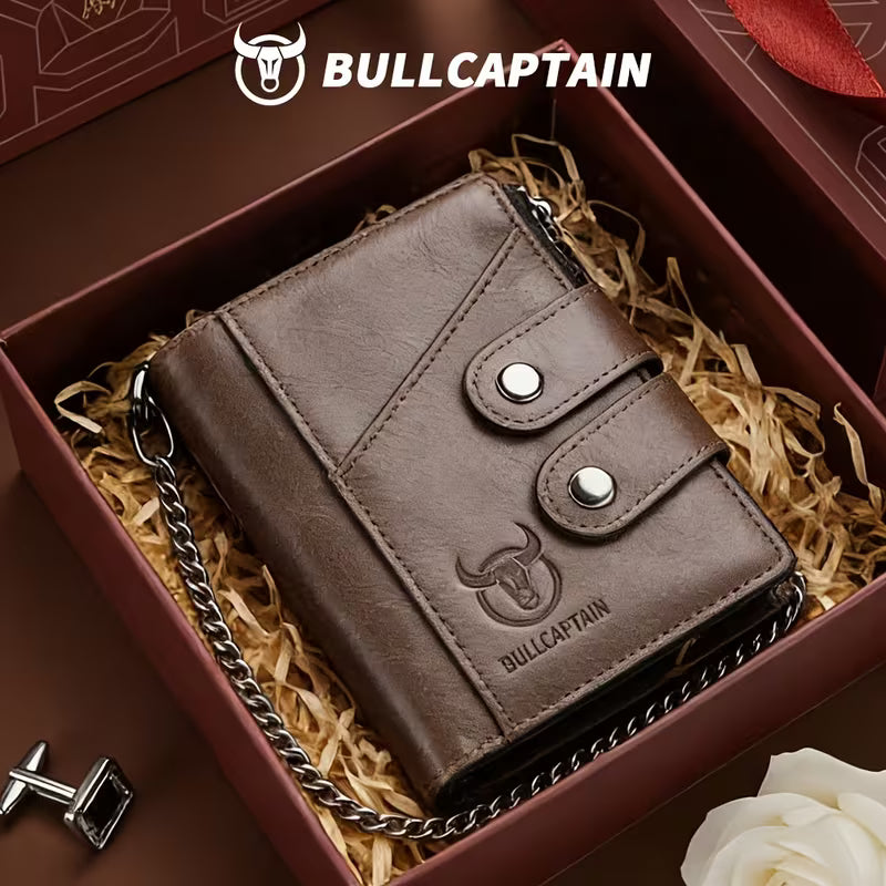 BullCaptain Men’s Genuine Leather Multi-Card Wallet – Large Capacity