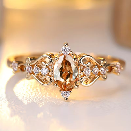 Angol Luxurious Yellow Oval-cut Synthetic Zirconia Ring