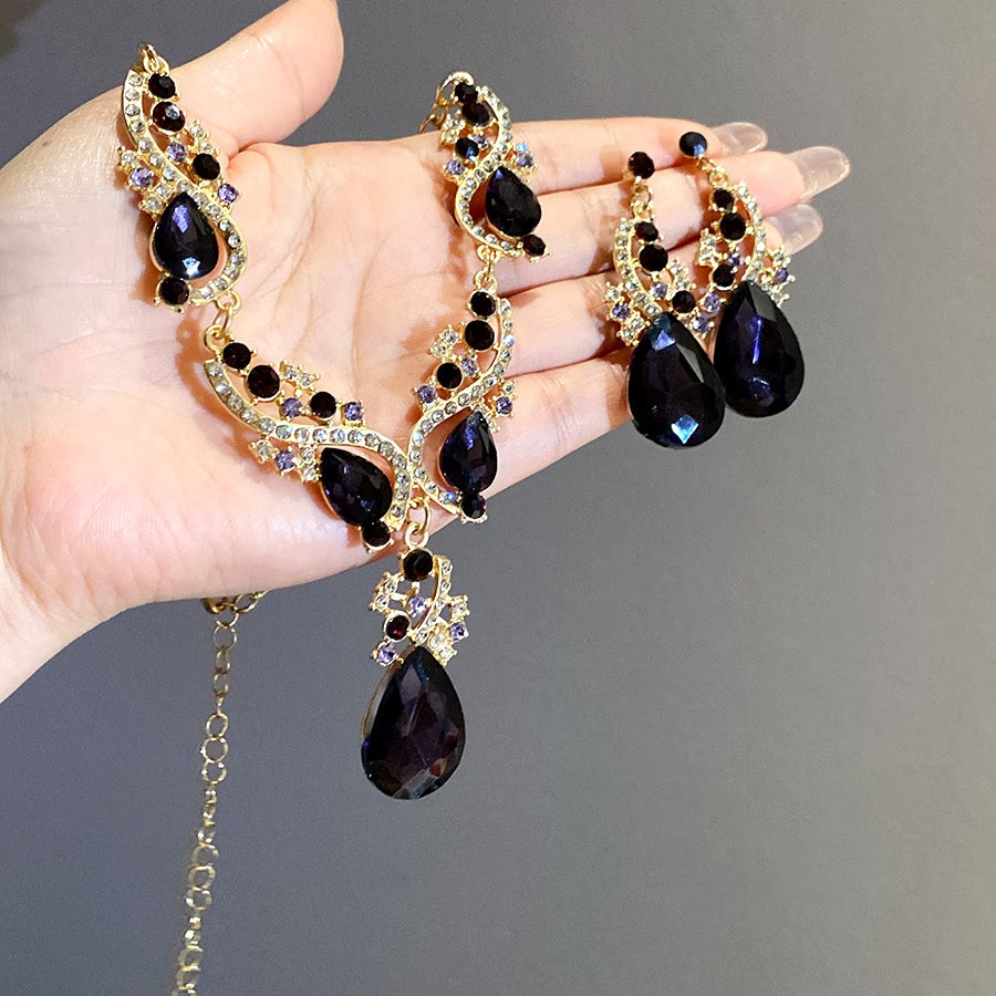 Imperial Purple Teardrop Rhinestone Jewelry Set