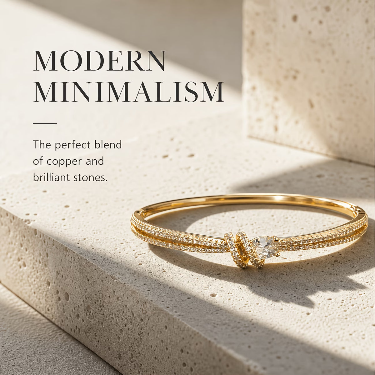 Luxury Double-Layer Golden Zirconia Knot Bangle Bracelet