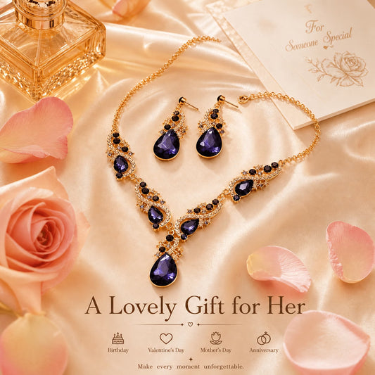 Imperial Purple Teardrop Rhinestone Jewelry Set