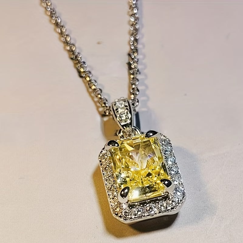 Elegant Rectangular Yellow Zirconia Pendant Necklace